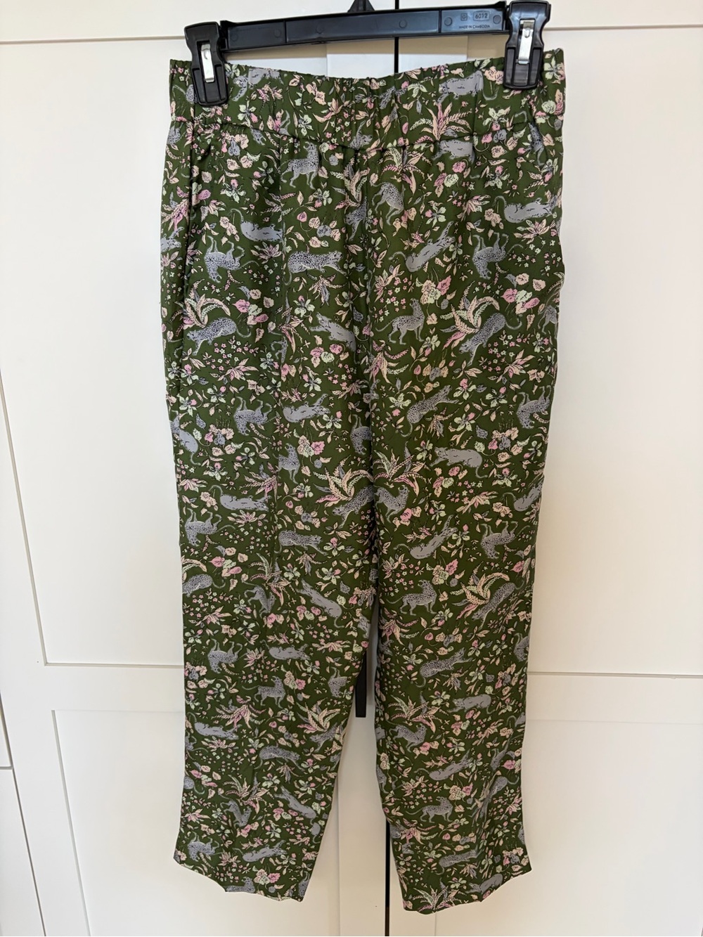 J. Crew collection silk Olive Green Floral & Animal Print Pants